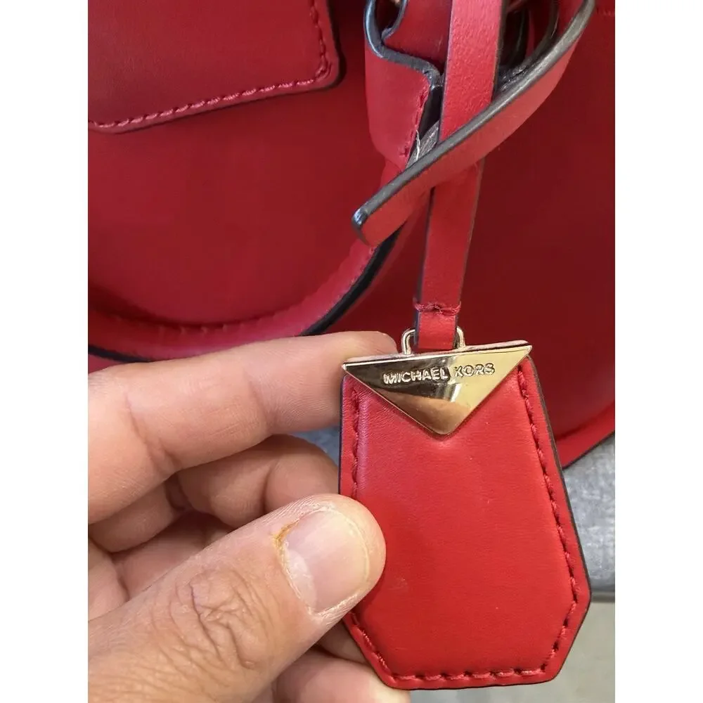 Michael Kors Blakely Leather Satchel in Red Handle Bag Gold Hardware Bag Charm